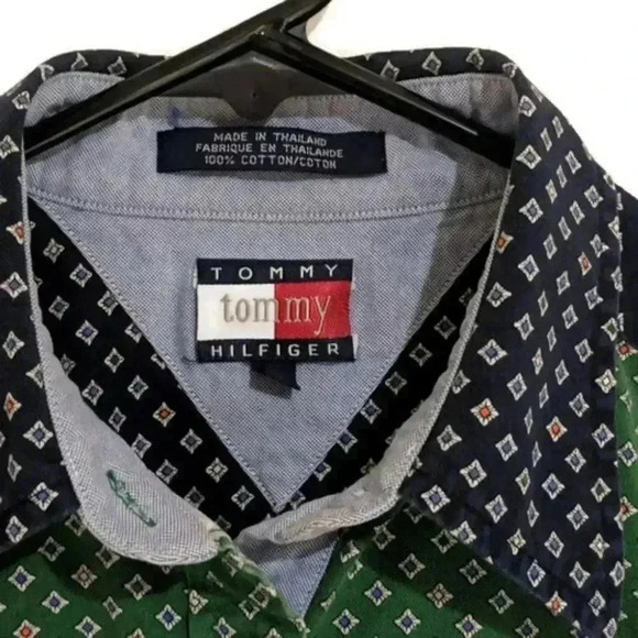 Vtg 90s Tommy Hilfiger Colorblock button shirt - Picture 4 of 5